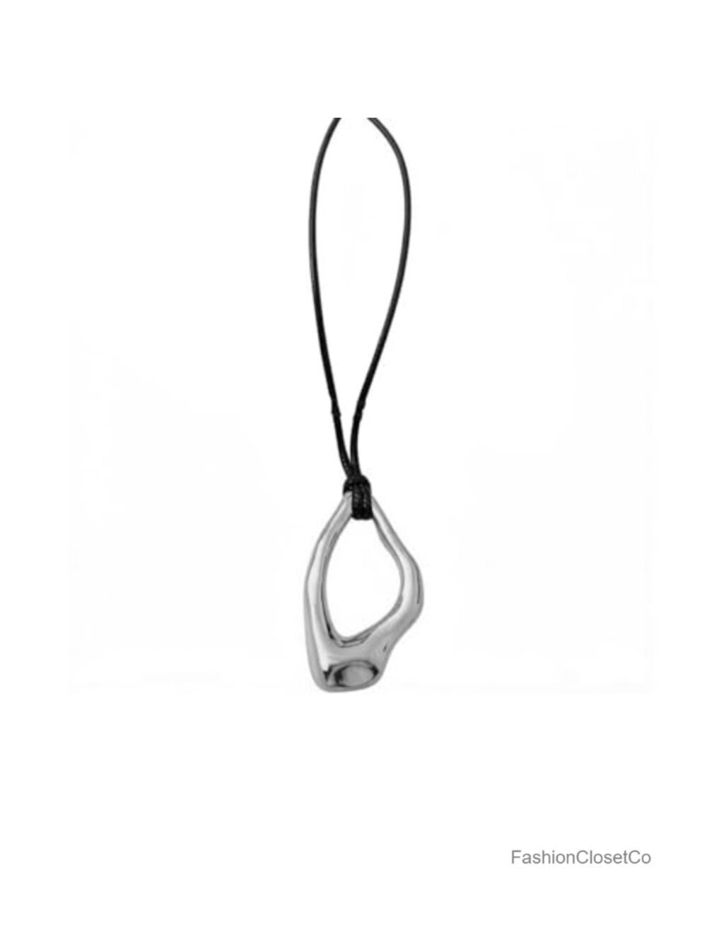 Organic Irregular Open Oval Pendant Rope Cord Necklace Minimalist Boho Long